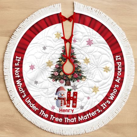 Custom Snowman Tree Skirt - Personalized Christmas Birthday Gifts For Mom, Dad, Brother, Sister, Kids - Hearts Shine Together This Christmas